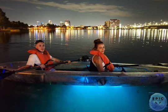 Date Night Neon Glow Clear Kayak or Clear Paddleboard & Champagne