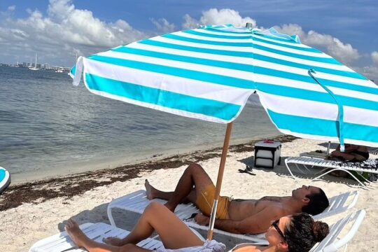 Miami Beach with Chair and Umbrella on Biscayne Bay